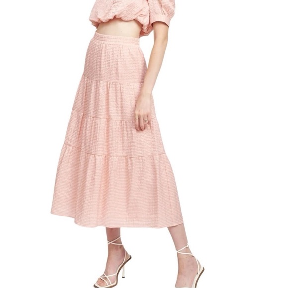 En Saison Auden Crop Blouse Midi Skirt Coord Set in Pink Peach Size Small - Picture 5 of 8